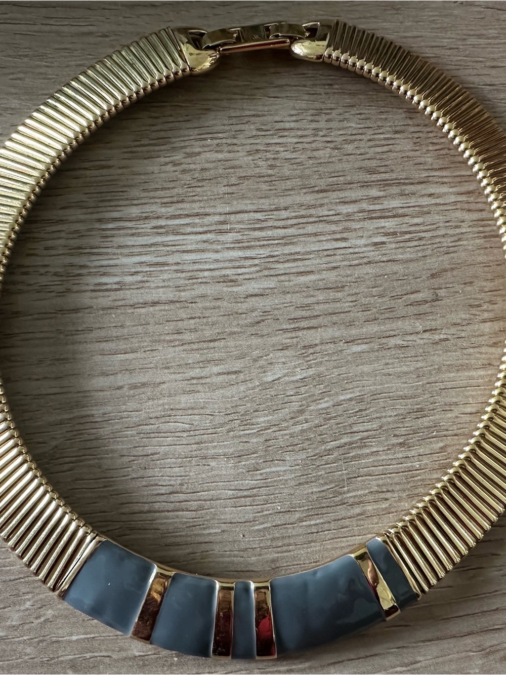 Vintage Monet Gold Collar Necklace with Gray Inlay